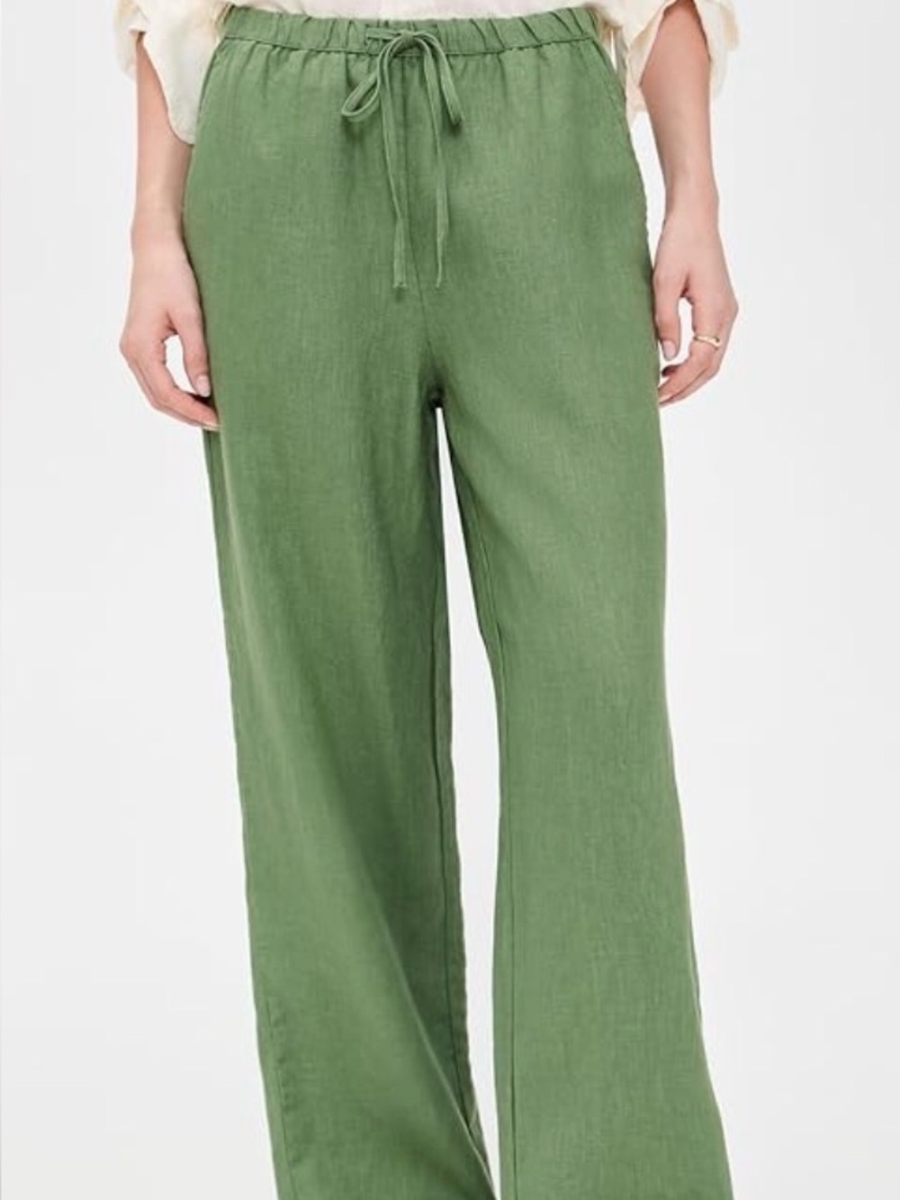 Rails Emmie Linen Green Drawstring Wide-Leg Pants